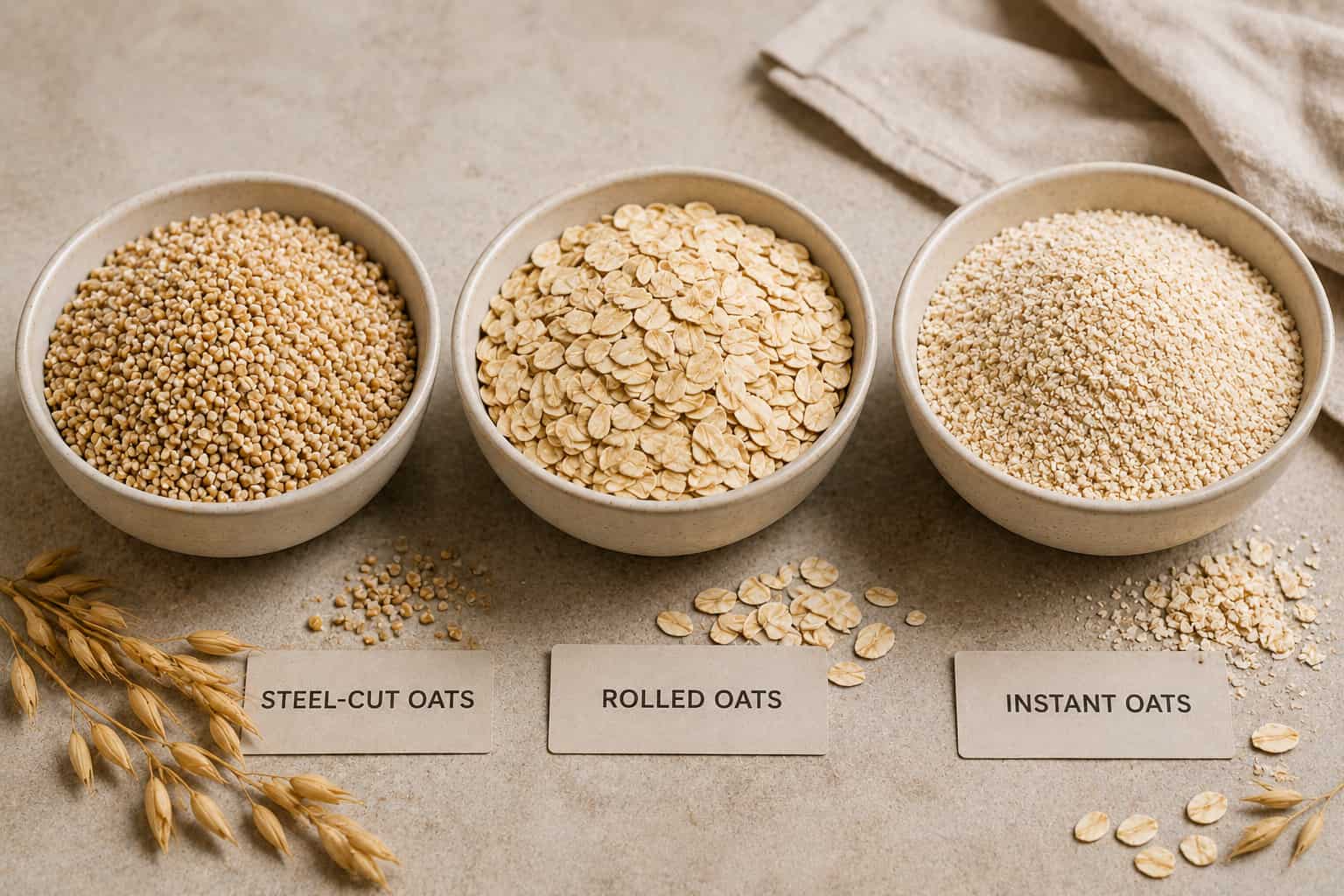 Steel-cut, rolled, and instant oats