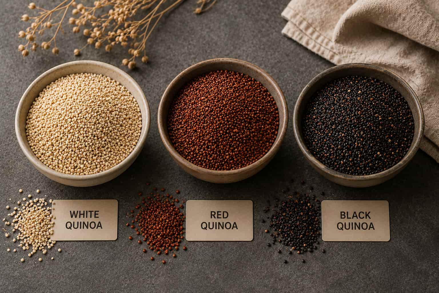 White, red, and black quinoa