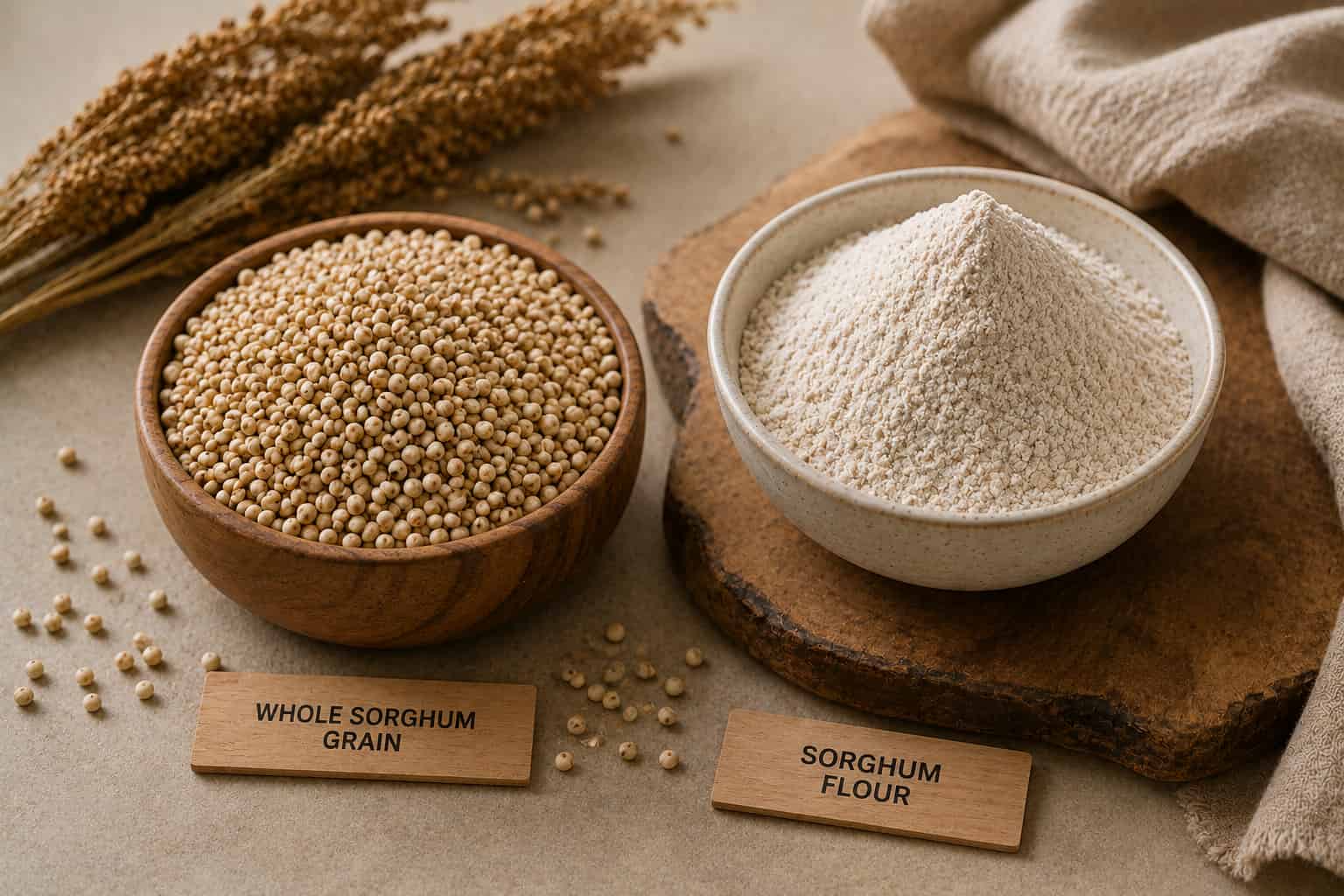 Whole sorghum grain and sorghum flour