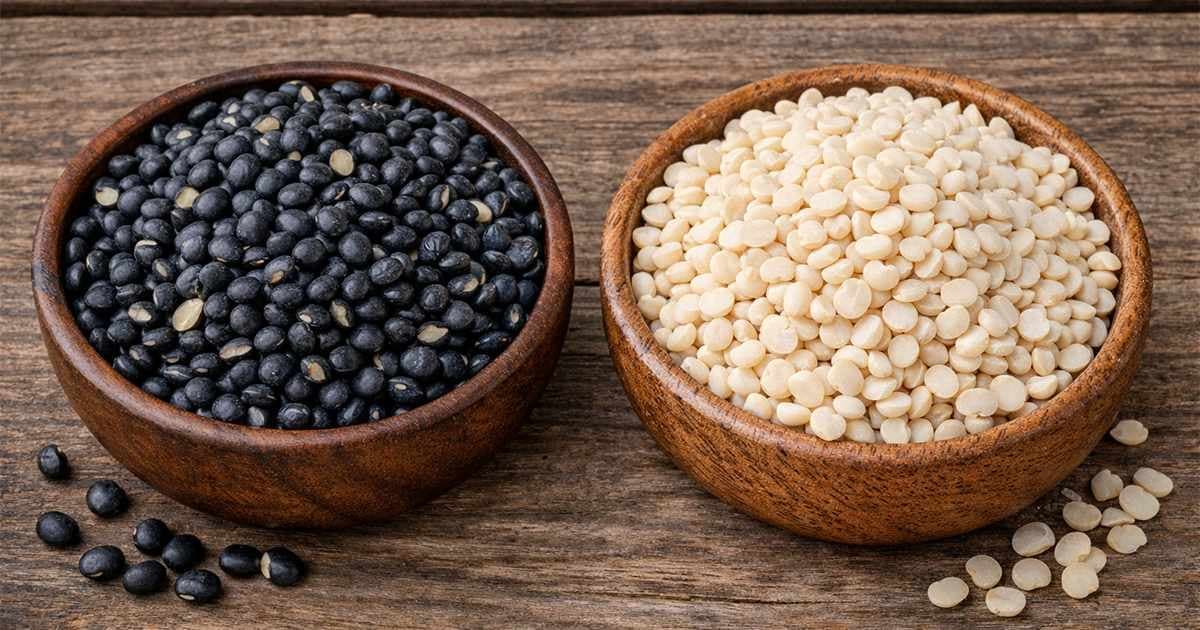 Whole black gram and split white urad dal